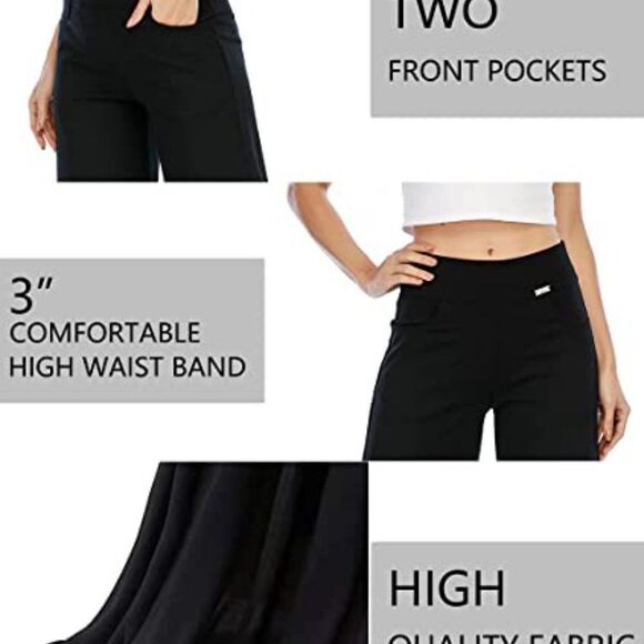 Black Wide Leg Pants for Women High Waisted Loose Pull on Cropped Dress Pants - Picture 4 of 6